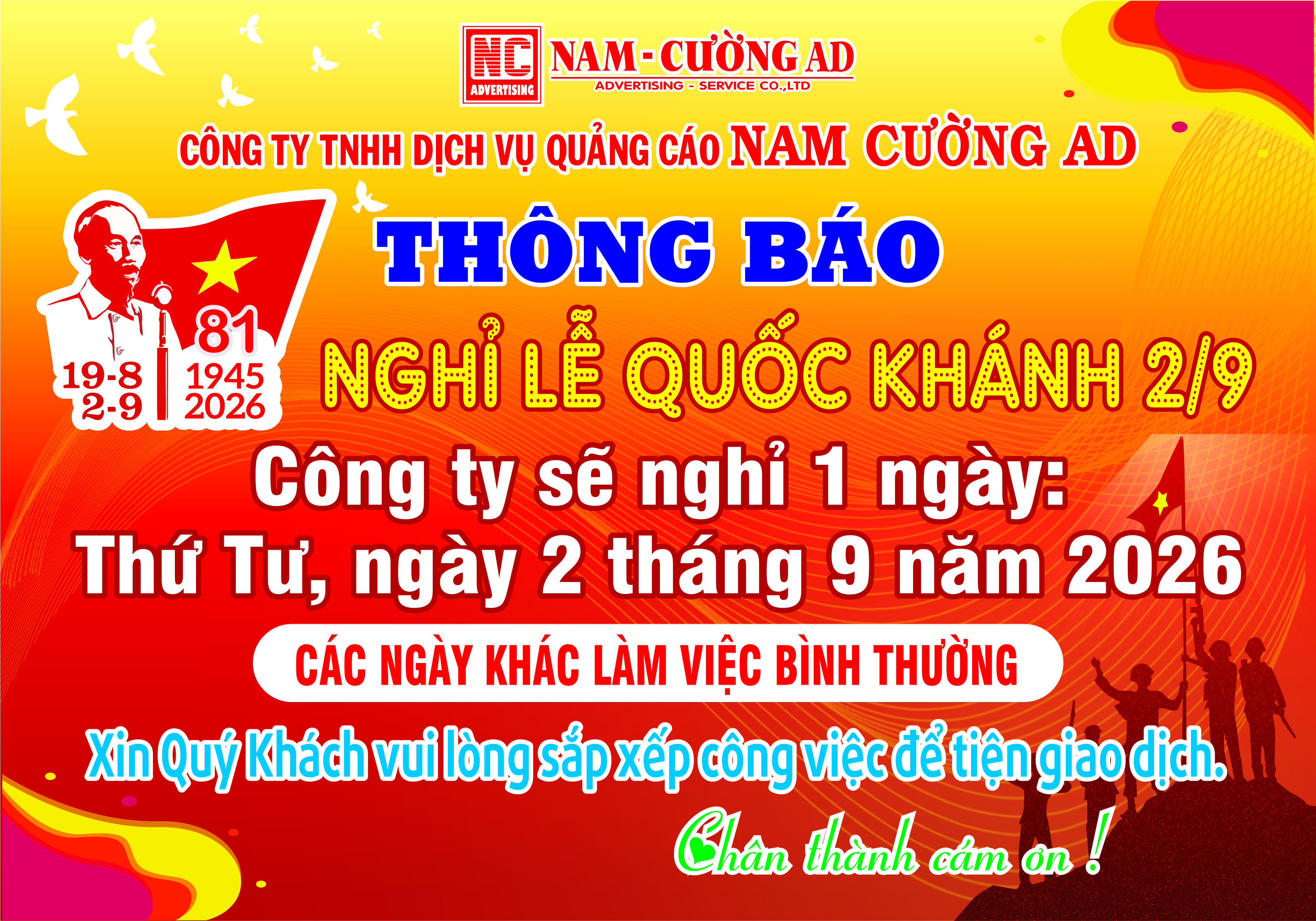 Thông báo nghỉ Lễ 2-9